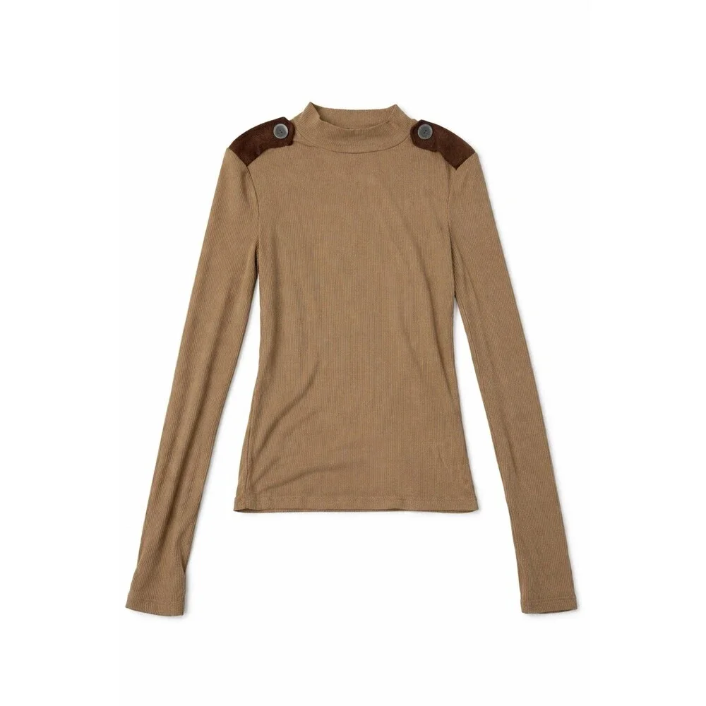 Zara Fitted Ribbed Long Sleeve Top with Shoulder Patches Size S NWOT